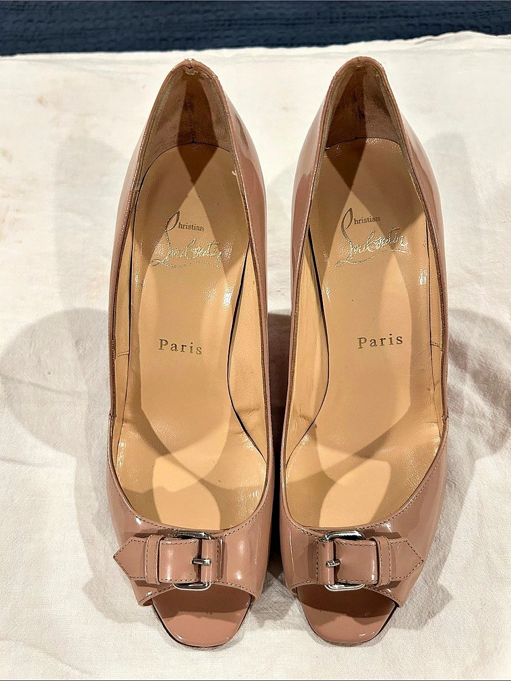 Christian Louboutin Lady Peep 150 Patent Calf Nude Pumps Brown & Red EU 37.5